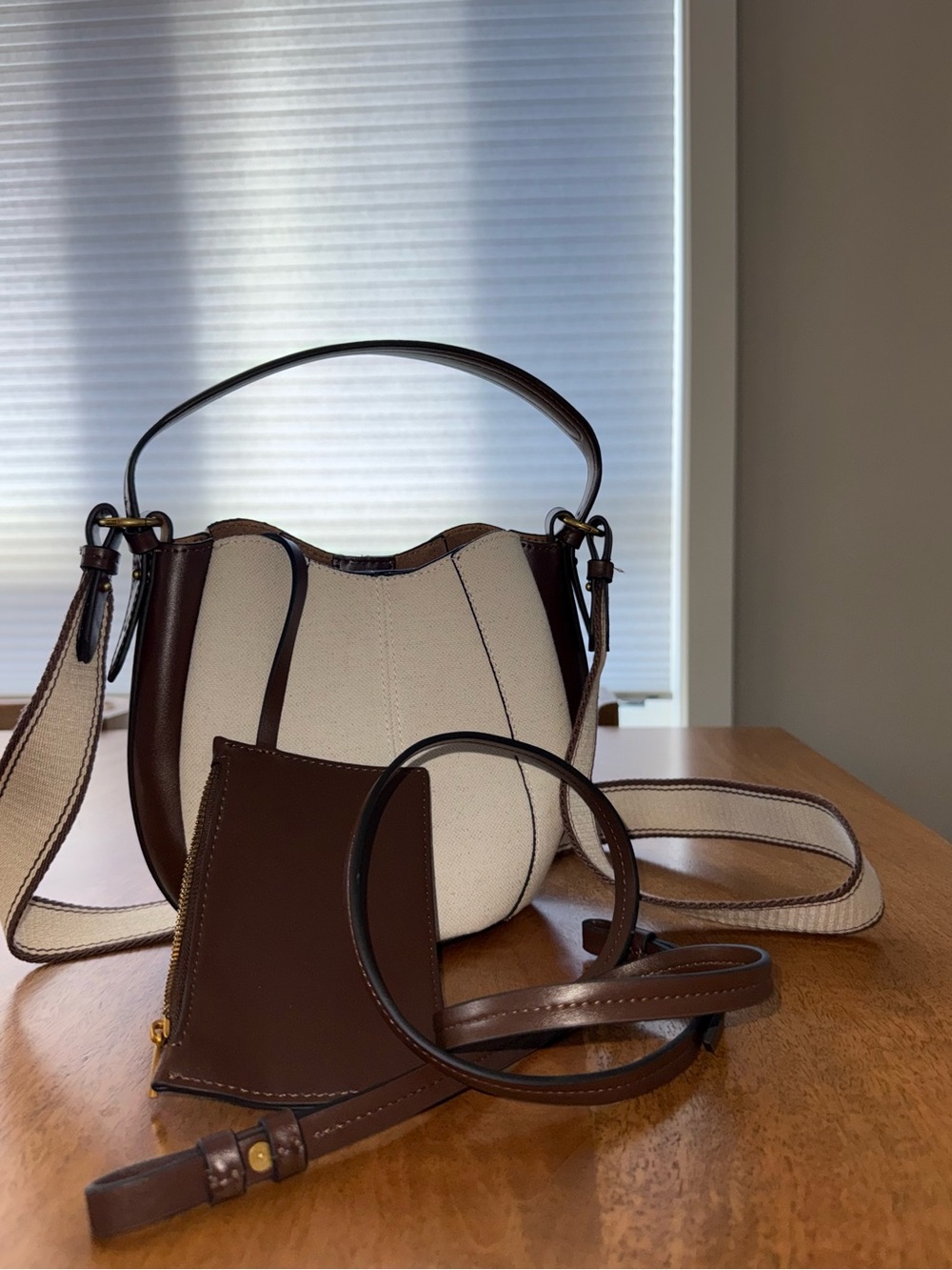 Zara Canvas Top Stitched Bucket Bag